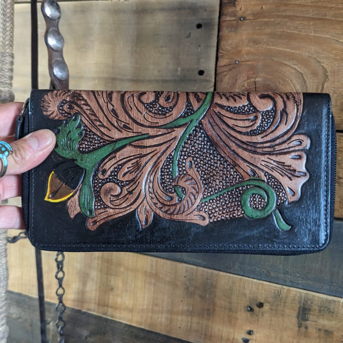 Big Ole Sunflower Tooled Leather Wallet