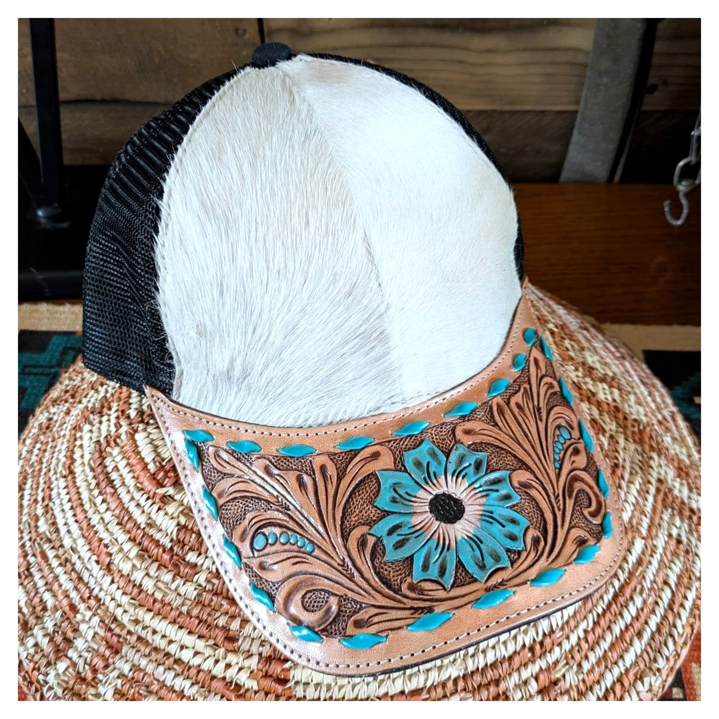 Cowhide Tooled Floral Hat