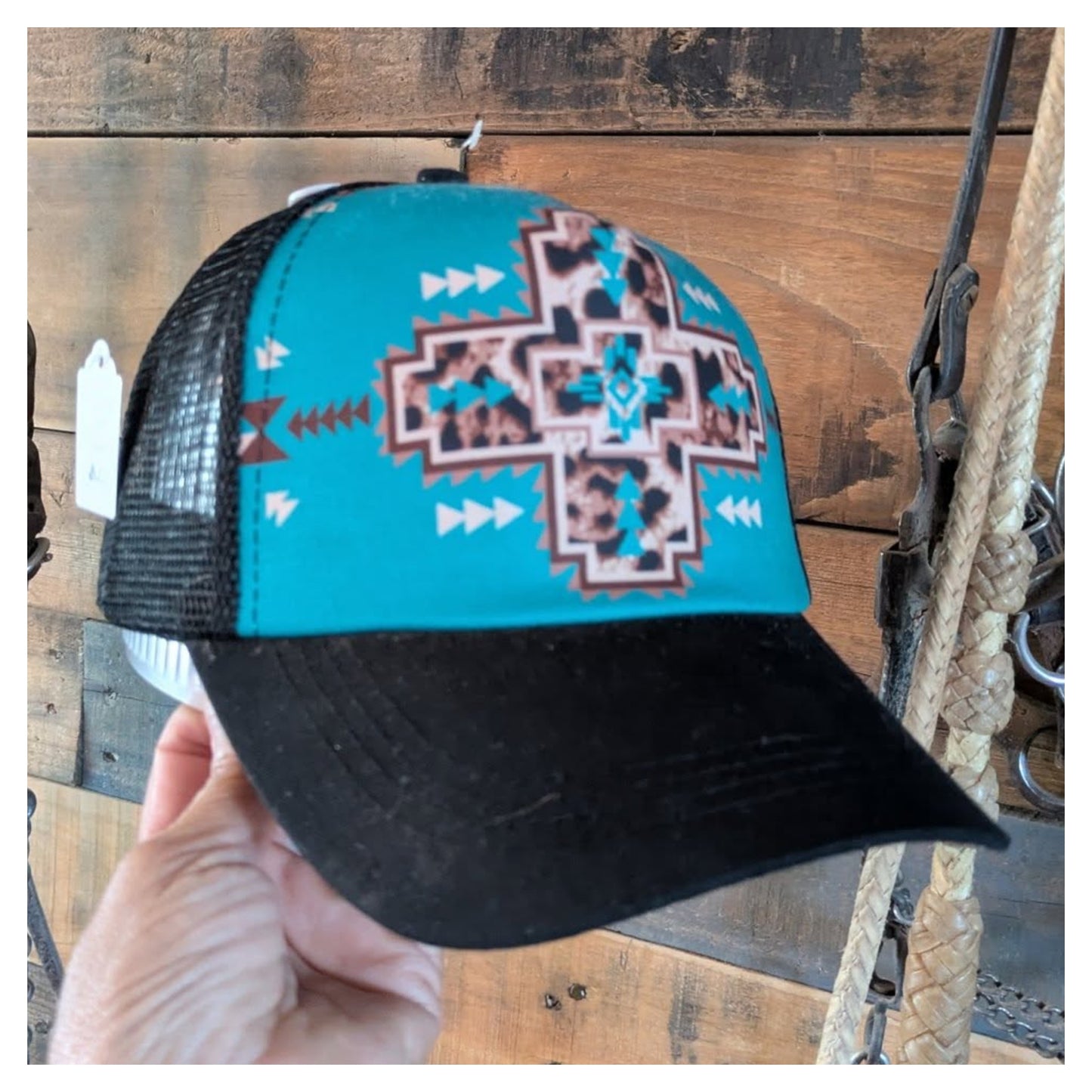 Turquoise Leopard Cross Hat