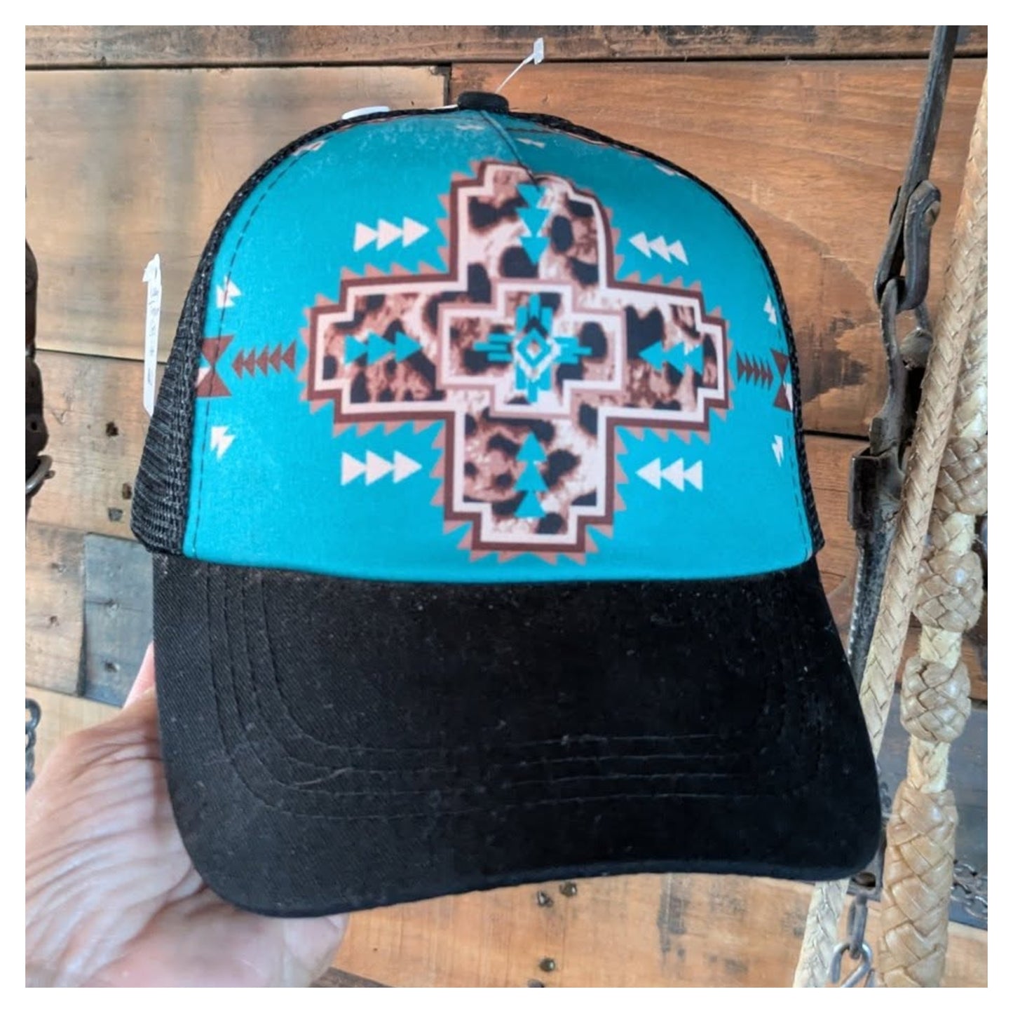 Turquoise Leopard Cross Hat