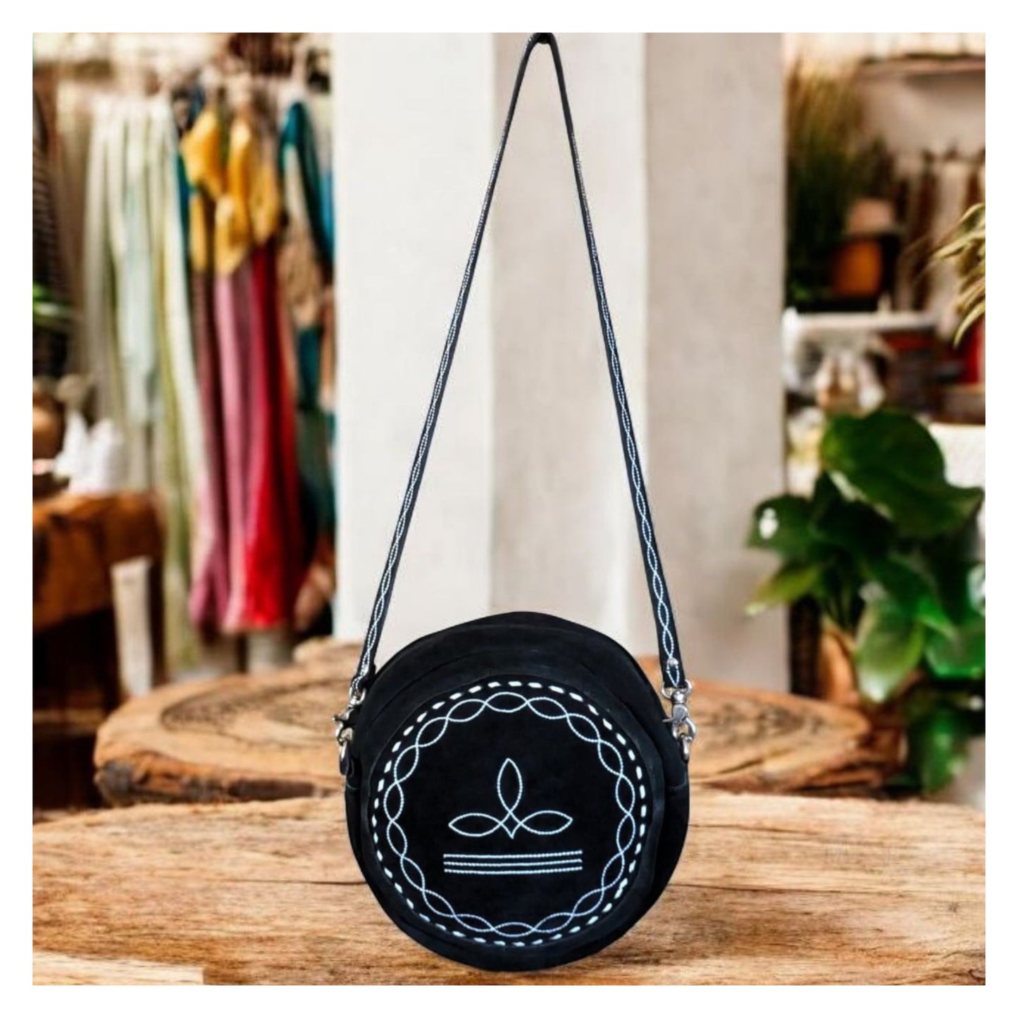 Boot Stitch Suede Round Crossbody