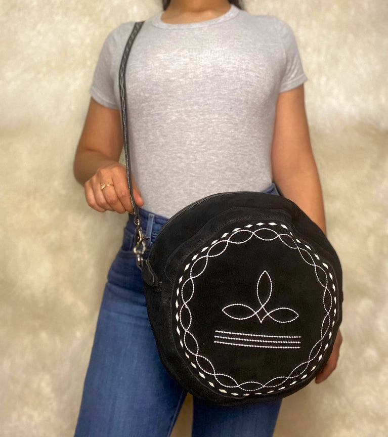 Boot Stitch Suede Round Crossbody