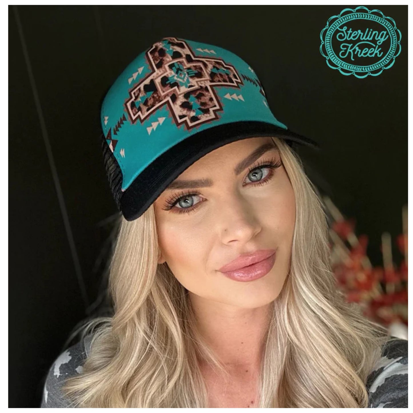 Turquoise Leopard Cross Hat