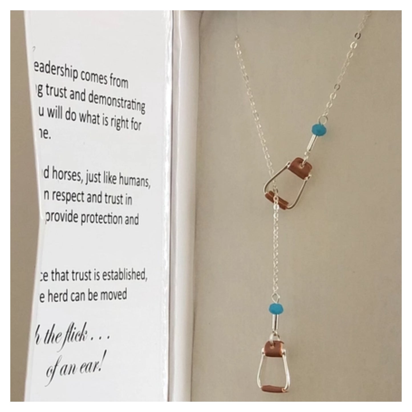 Saddle Stirrup Y Necklace W/Aqua Bead