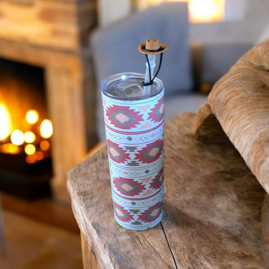 Pastel Aztec Tumbler W/Straw Topper