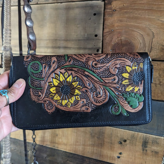 Big Ole Sunflower Tooled Leather Wallet