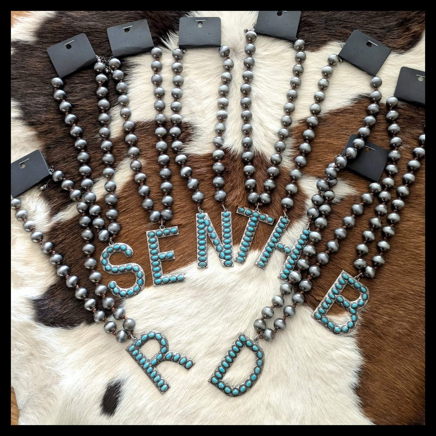 Navajo Pearl Turquoise Initial Necklace