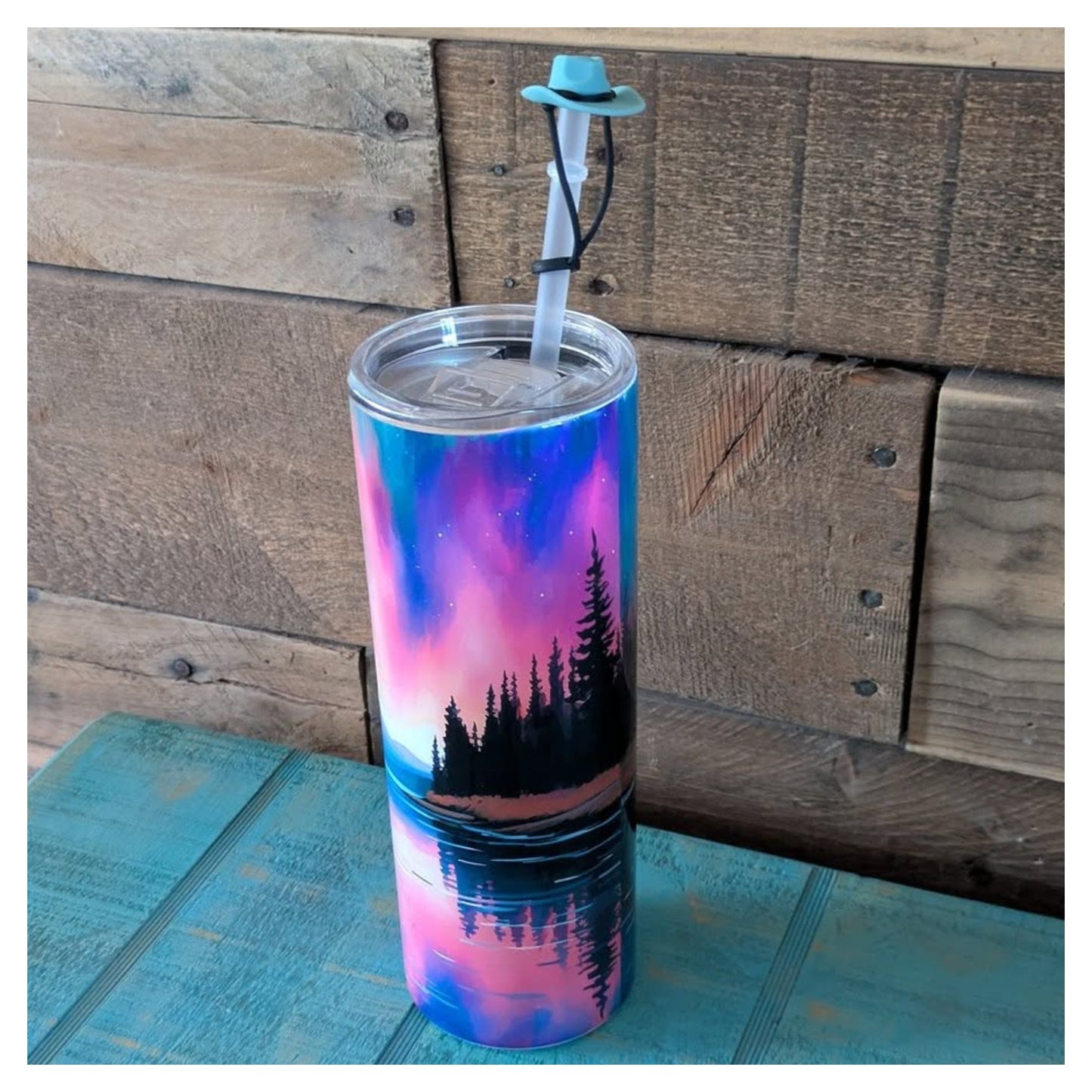 Northern Lights Tumbler W/Straw Topper