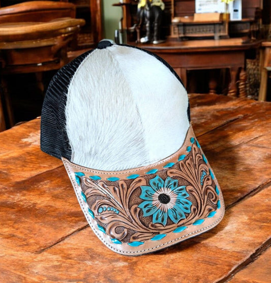 Cowhide Tooled Floral Hat