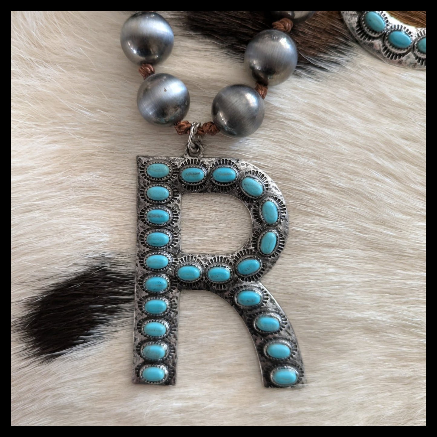 Navajo Pearl Turquoise Initial Necklace