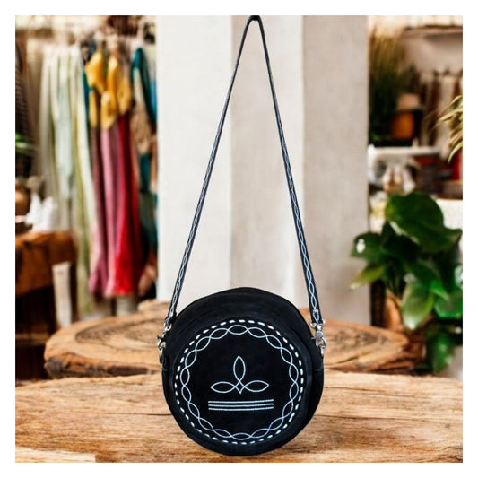 Boot Stitch Suede Round Crossbody