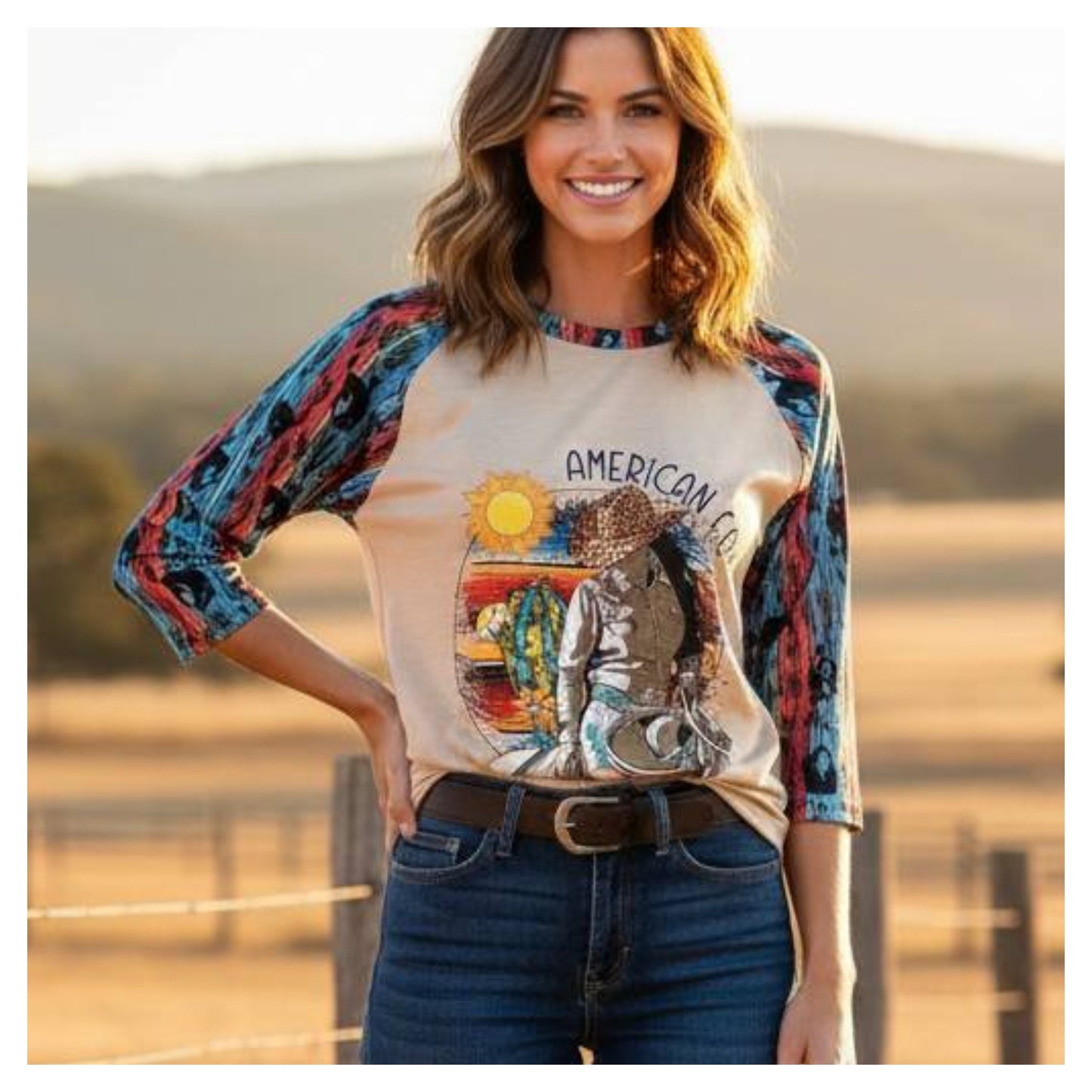American Cowgirl 3/4 Sleeve Raglan