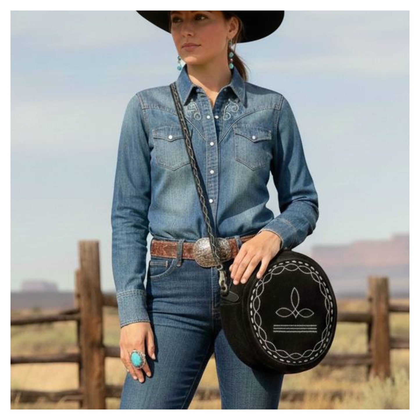 Boot Stitch Suede Round Crossbody