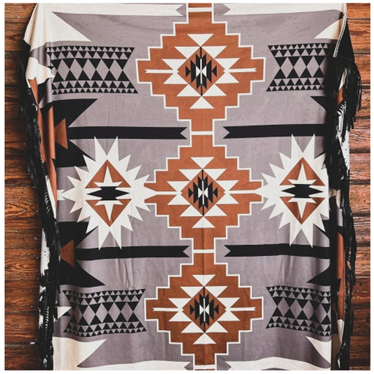 Aztec Copper Fringe Baby Blanket