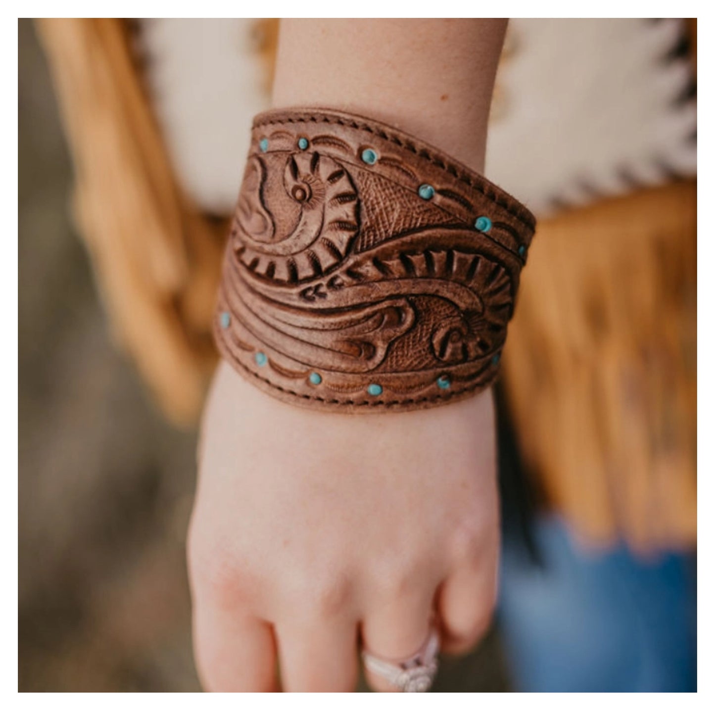 Turquoise Scroll Leather Cuff