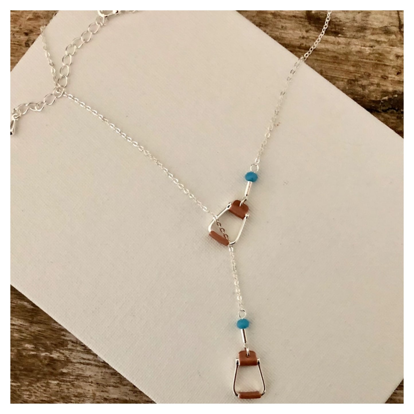 Saddle Stirrup Y Necklace W/Aqua Bead