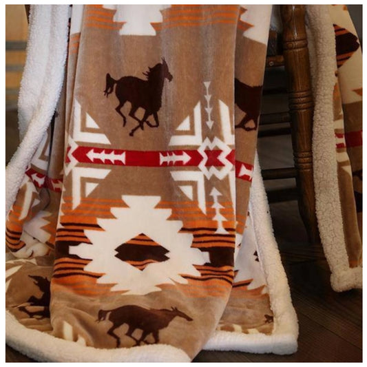 Aztec Horses Sherpa Blanket