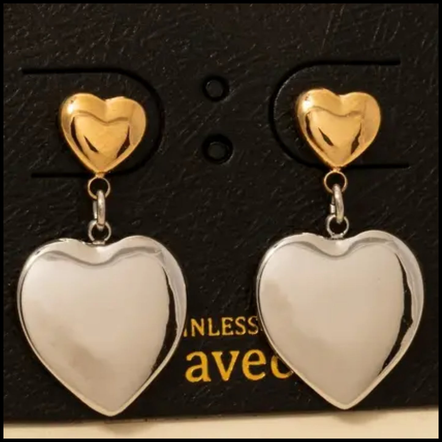 Two Tone Heart Dangle Earrings